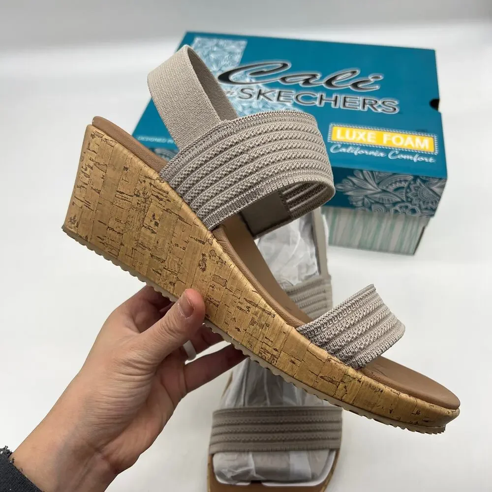 Skechers Beverlee Vegan Wedge Strappy Sandals Brown Gray Size 11